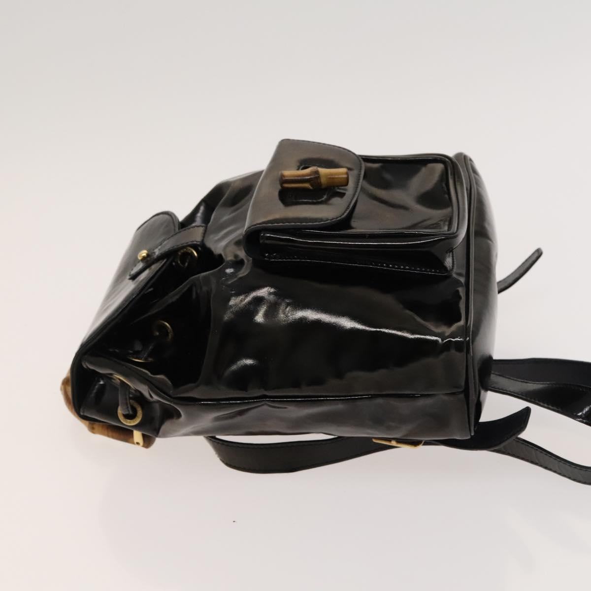 GUCCI Bamboo Backpack Enamel Black Gold 003 1705 0030 Auth bs25250