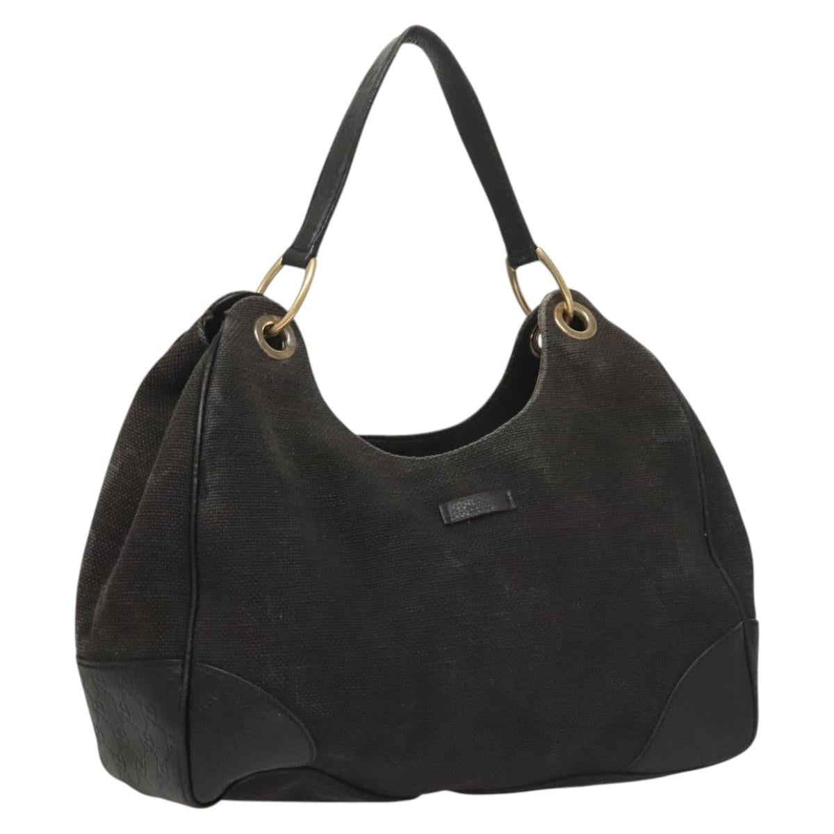 GUCCI Shoulder Bag Canvas Outlet Black Gold 257268 Auth bs25254