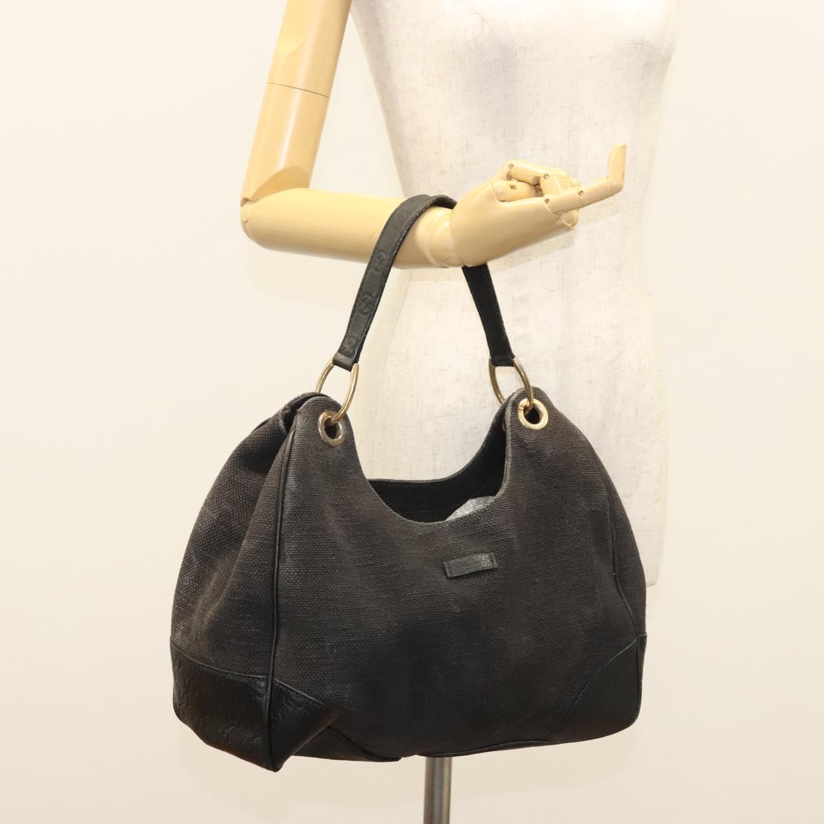 GUCCI Shoulder Bag Canvas Outlet Black Gold 257268 Auth bs25254