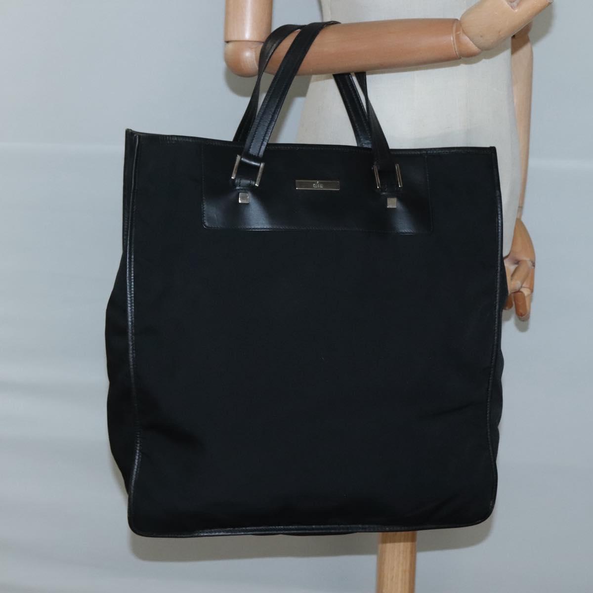 GUCCI Tote Bag Canvas Black Silver Auth bs25256