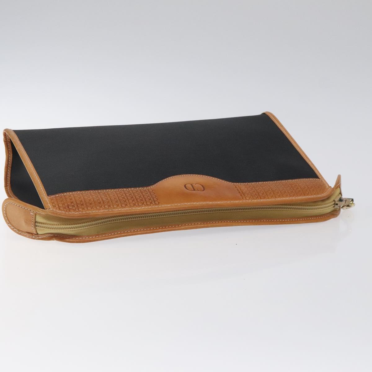 Christian Dior Clutch Bag PVC Canvas Black Brown Auth bs25261