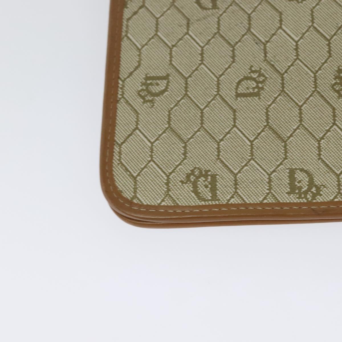 Christian Dior Honeycomb Canvas Shoulder Bag PVC Leather Beige Gold Auth bs25264