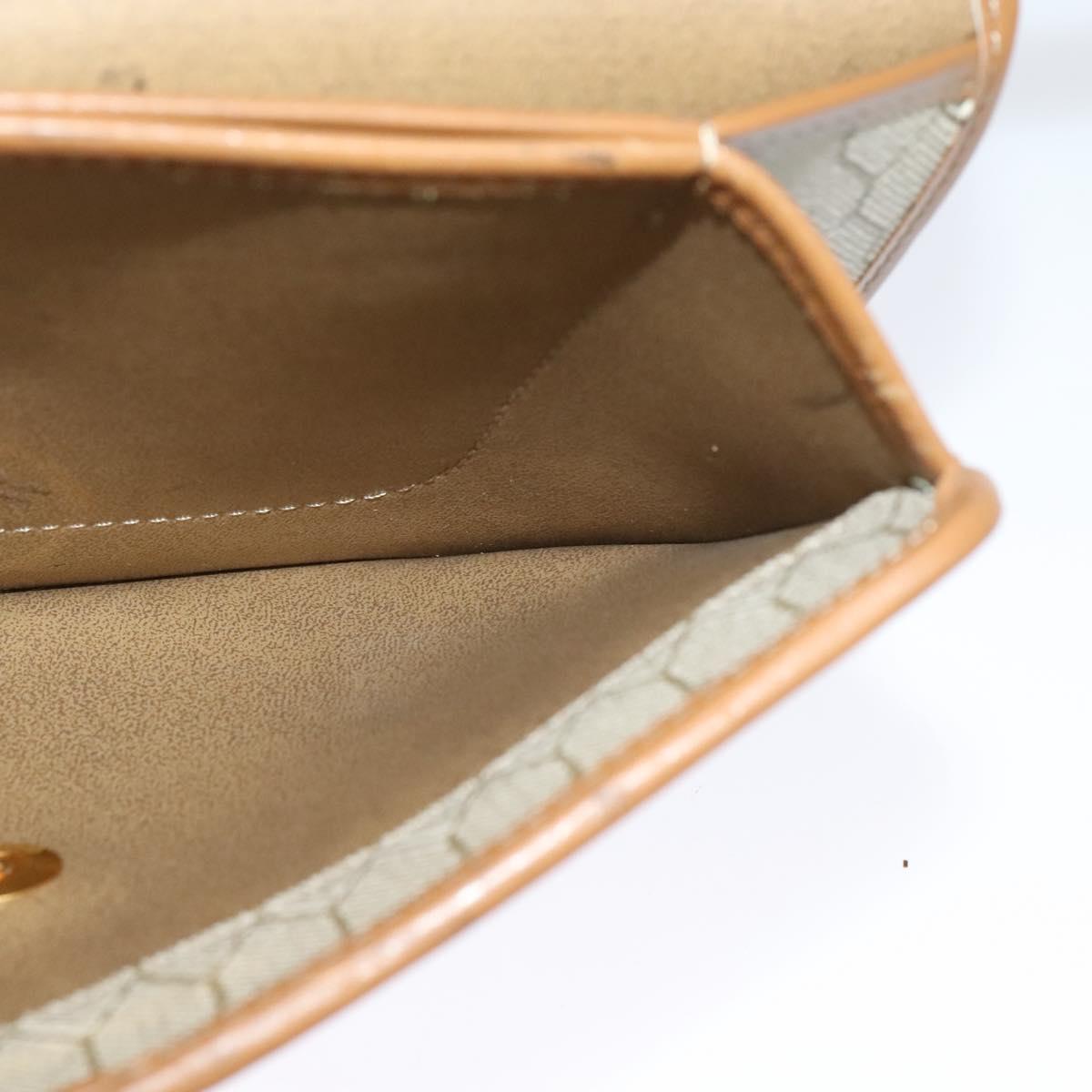 Christian Dior Honeycomb Canvas Shoulder Bag PVC Leather Beige Gold Auth bs25264