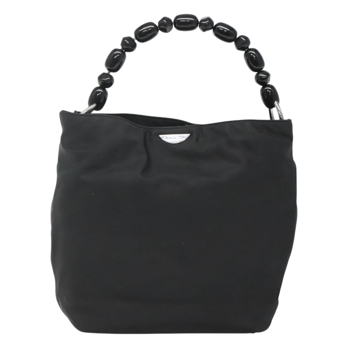Christian Dior Maris Pearl Hand Bag Nylon Black Silver Auth bs25265