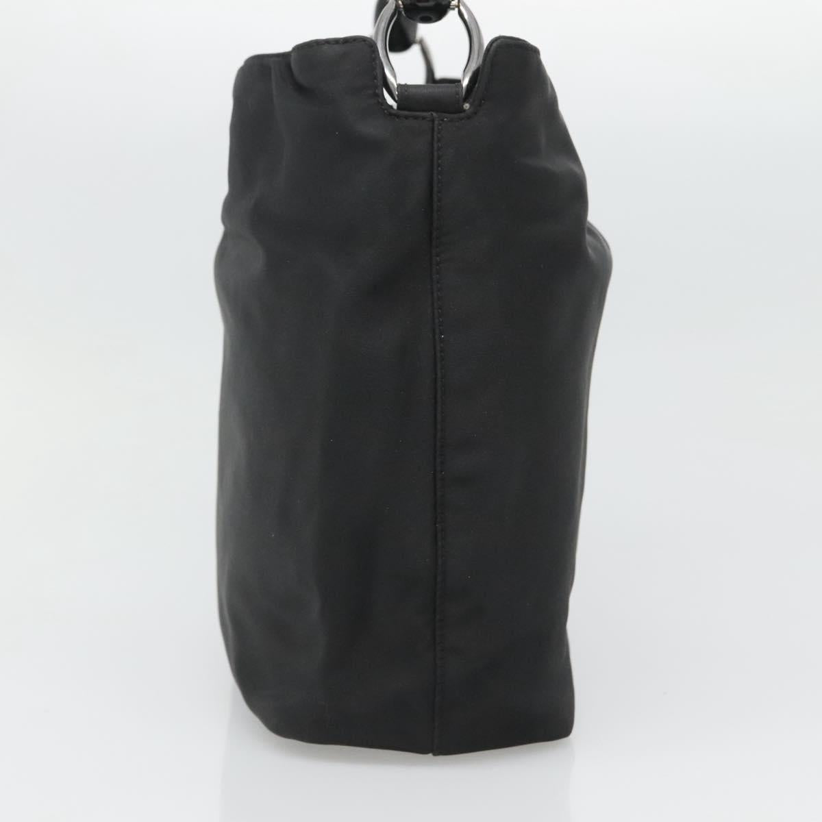 Christian Dior Maris Pearl Hand Bag Nylon Black Silver Auth bs25265