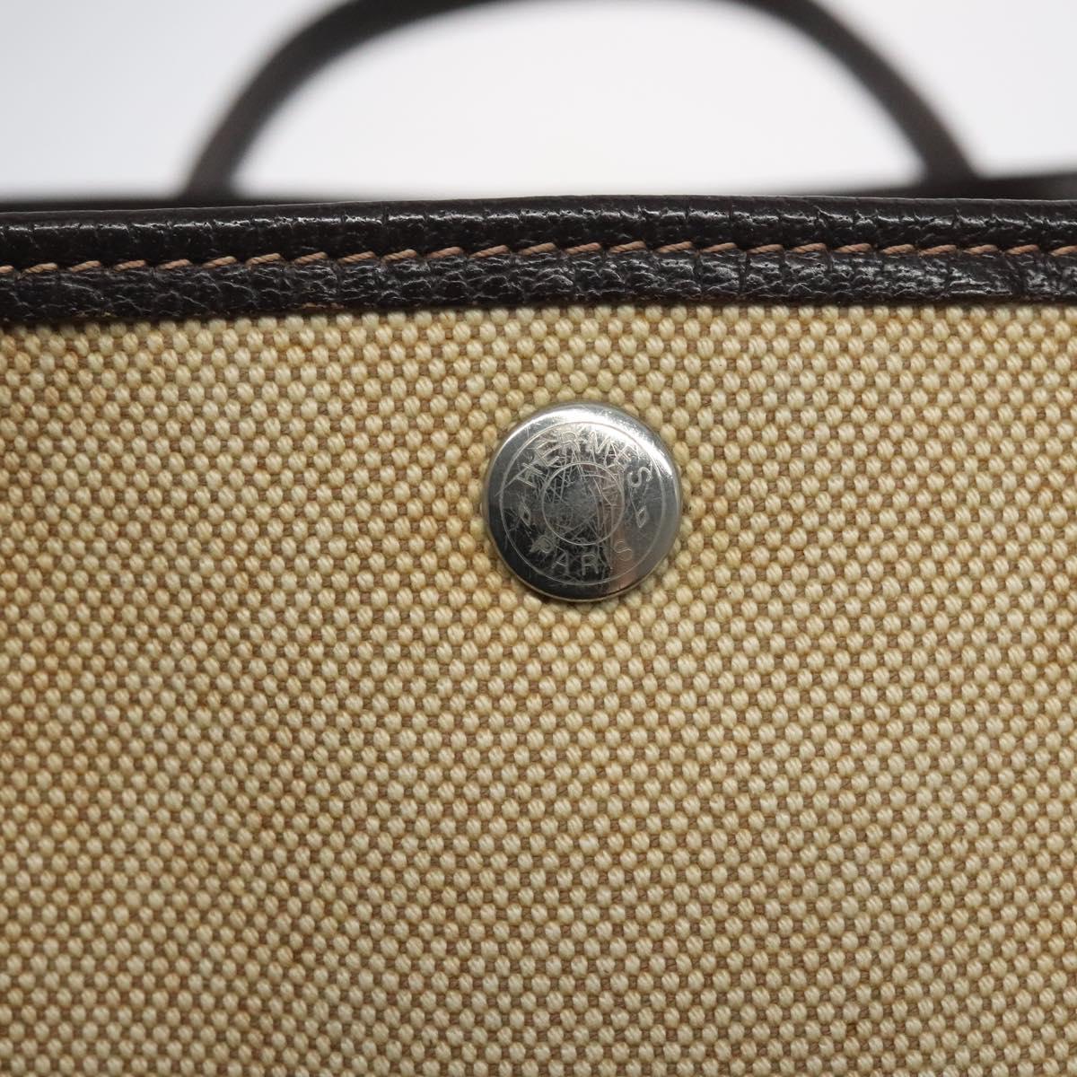 HERMES Garden Party PM Hand Bag Coated Canvas Beige Silver Auth bs25278
