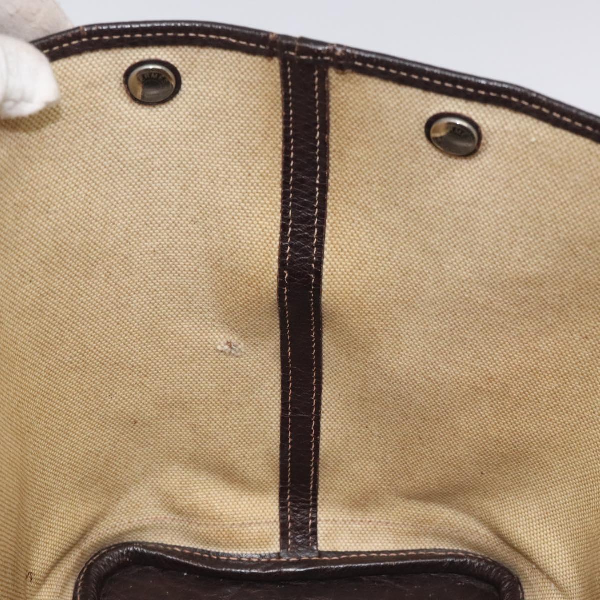 HERMES Garden Party PM Hand Bag Coated Canvas Beige Silver Auth bs25278