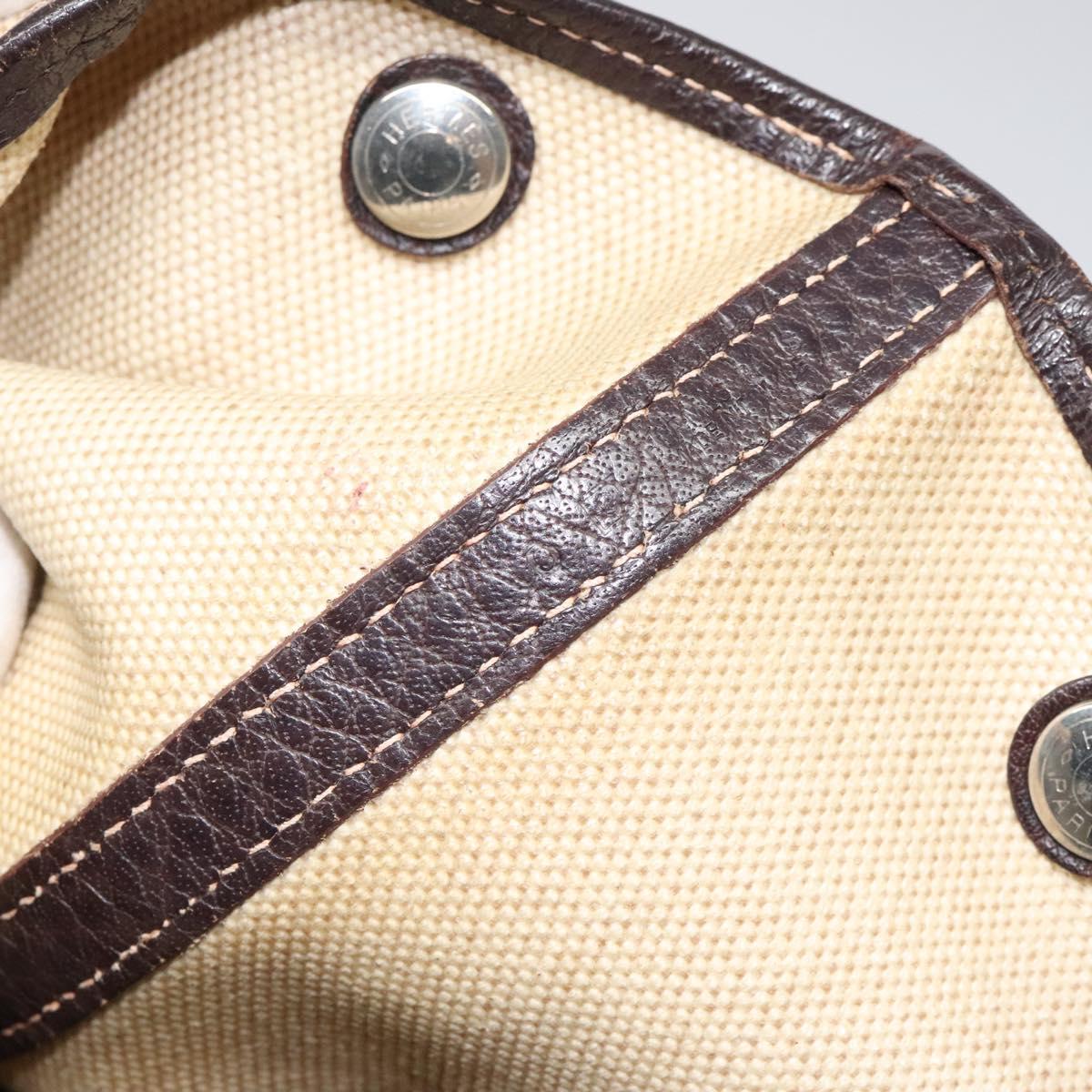 HERMES Garden Party PM Hand Bag Coated Canvas Beige Silver Auth bs25278