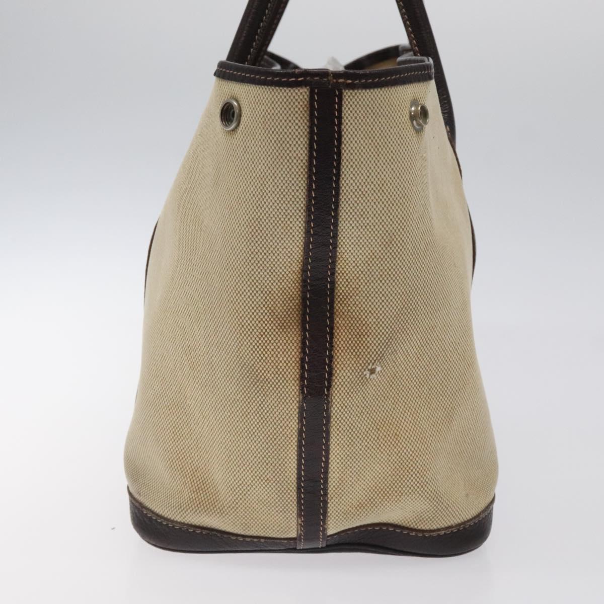 HERMES Garden Party PM Hand Bag Coated Canvas Beige Silver Auth bs25278