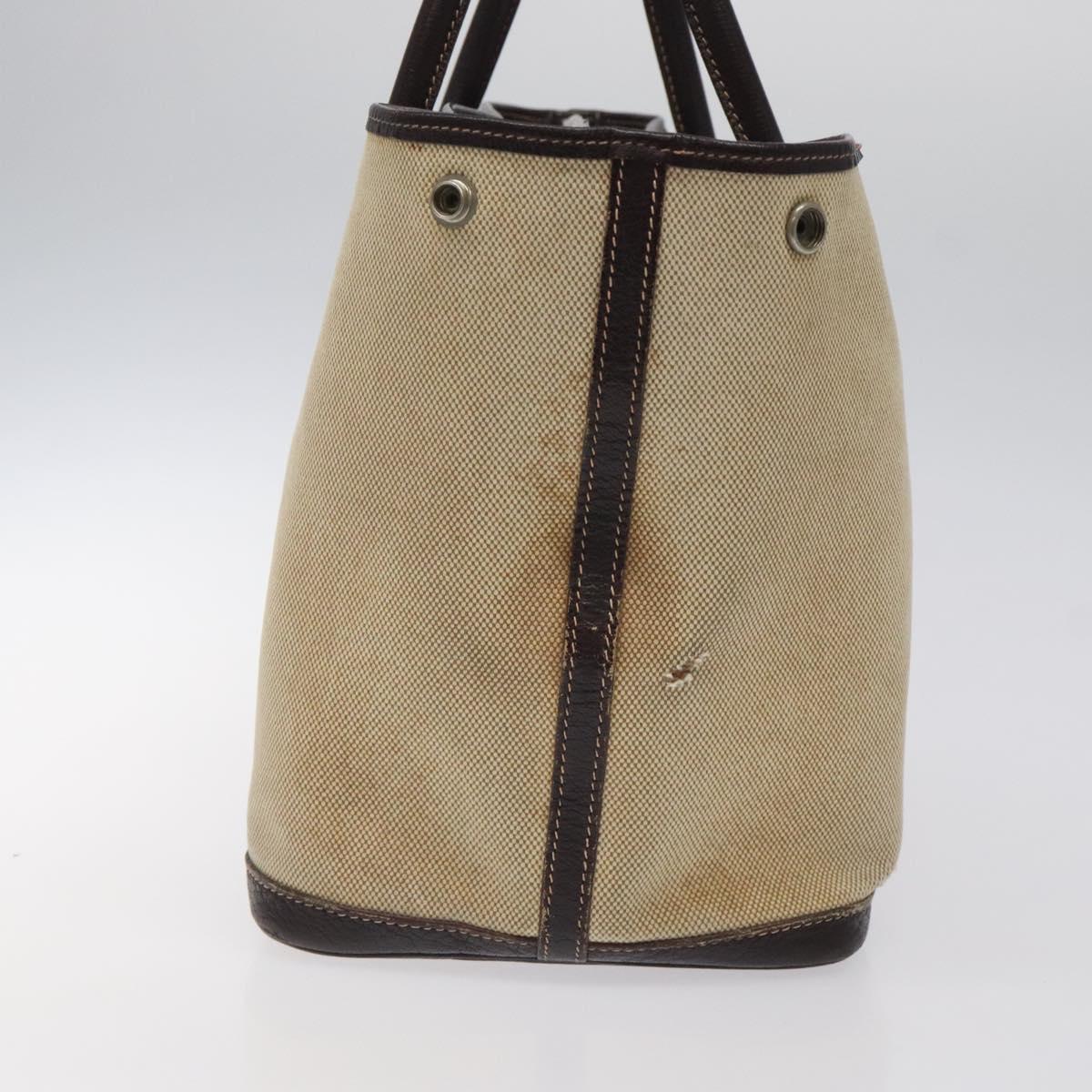 HERMES Garden Party PM Hand Bag Coated Canvas Beige Silver Auth bs25278