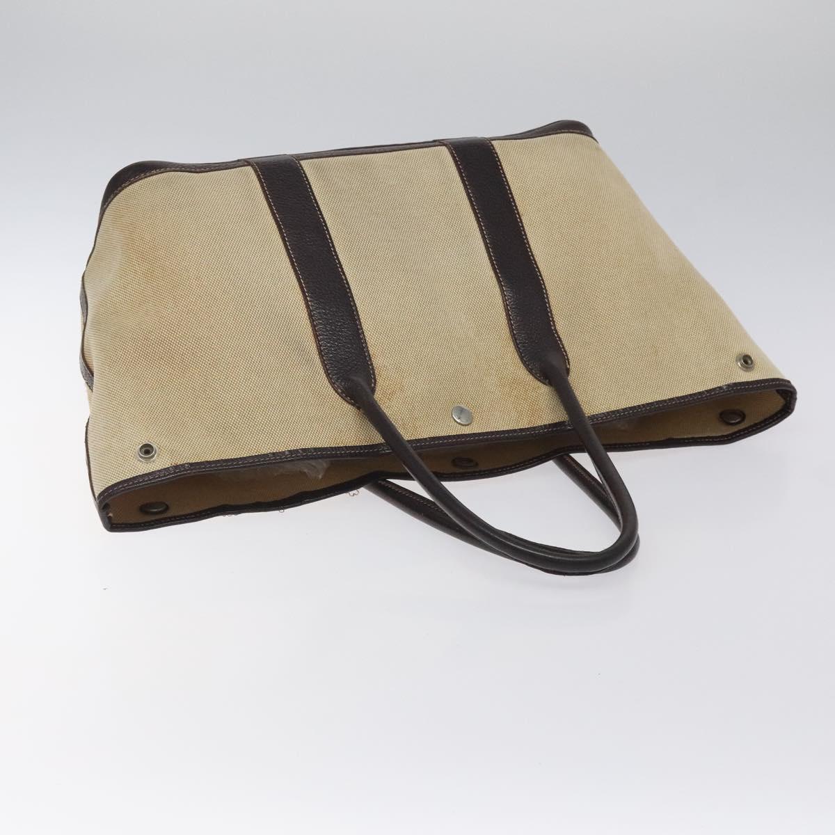 HERMES Garden Party PM Hand Bag Coated Canvas Beige Silver Auth bs25278