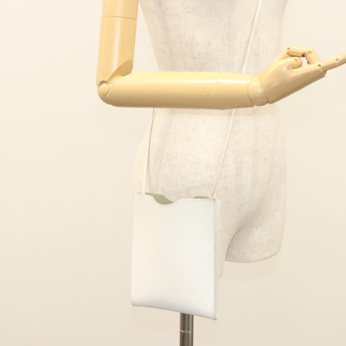 HERMES Omenitu Shoulder Bag Leather White Auth bs25279