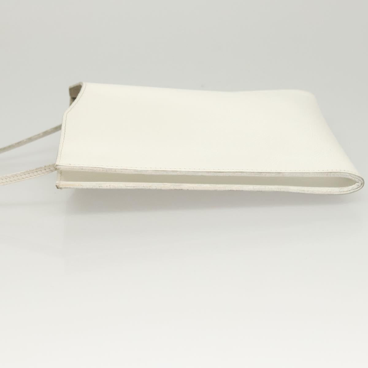 HERMES Omenitu Shoulder Bag Leather White Auth bs25279