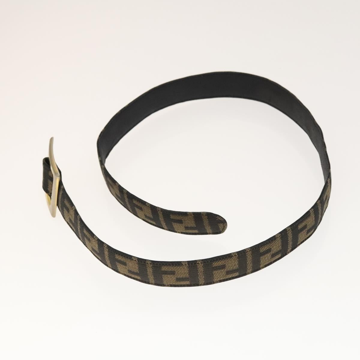 FENDI Zucca Canvas Belt Leather Canvas 2Set Brown Dark Brown Auth bs25284