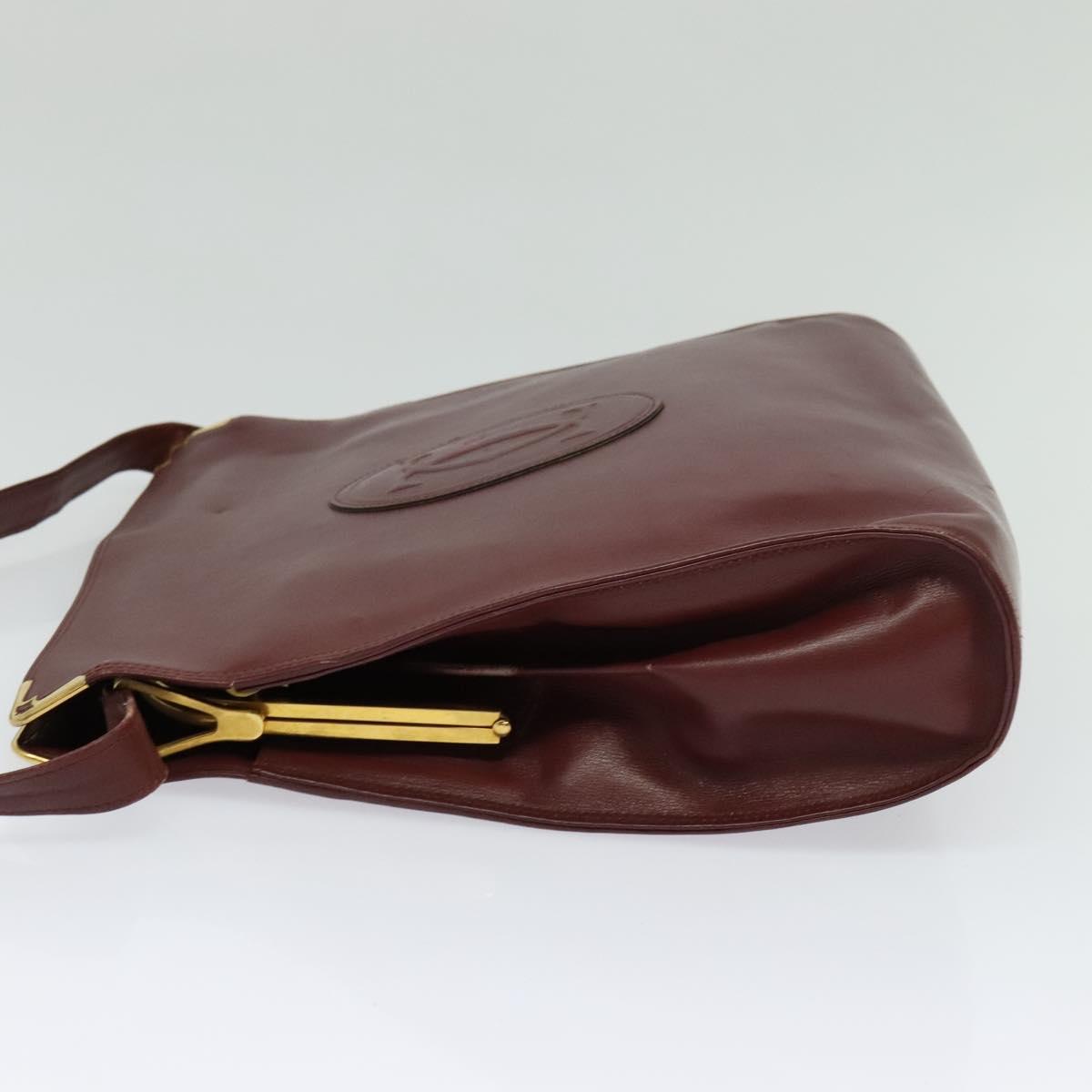 CARTIER Must Line Gamaguchi Shoulder Bag Leather Bordeaux Gold Auth bs25315