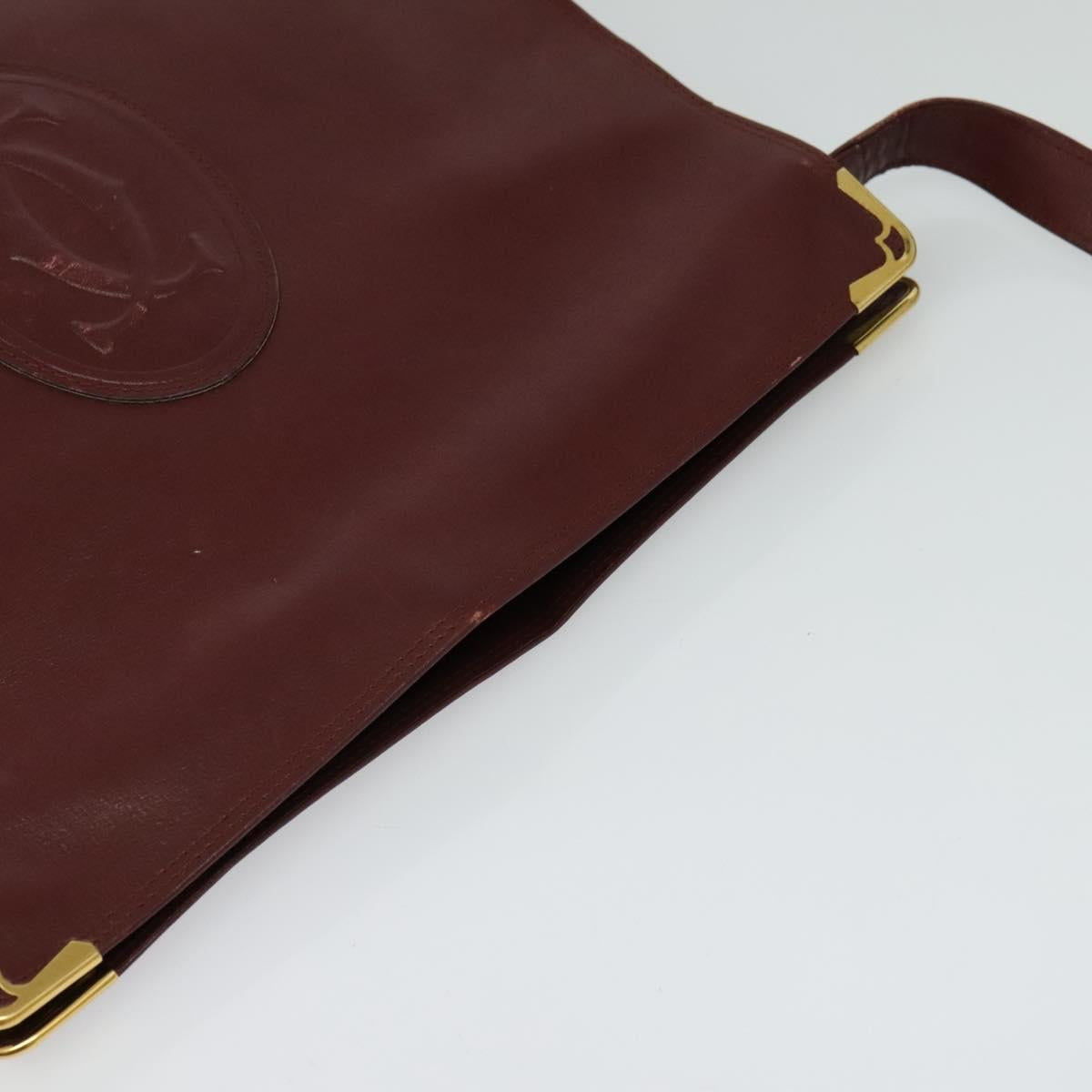 CARTIER Must Line Gamaguchi Shoulder Bag Leather Bordeaux Gold Auth bs25315