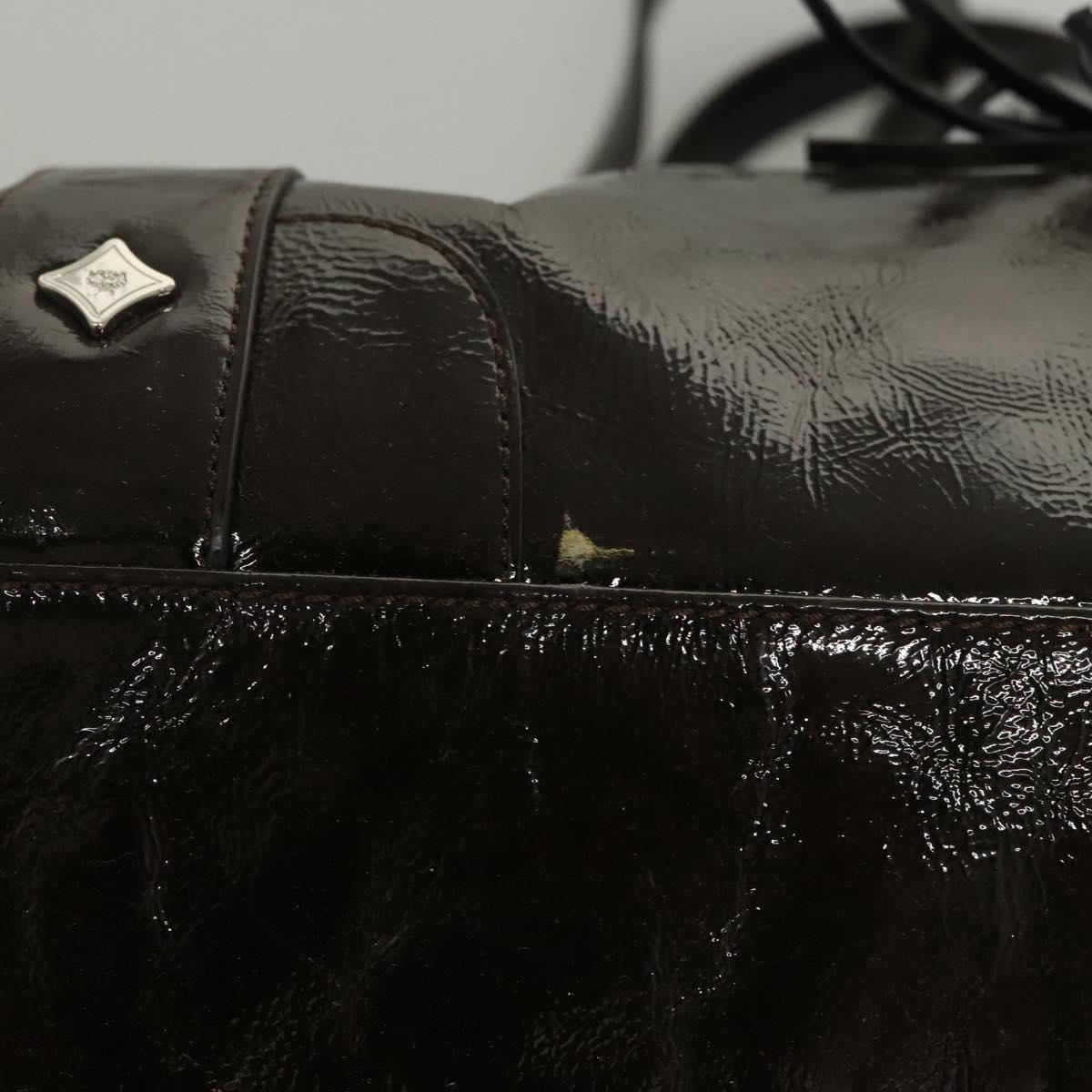 MCM Shoulder Bag Enamel Brown Silver Auth bs25319