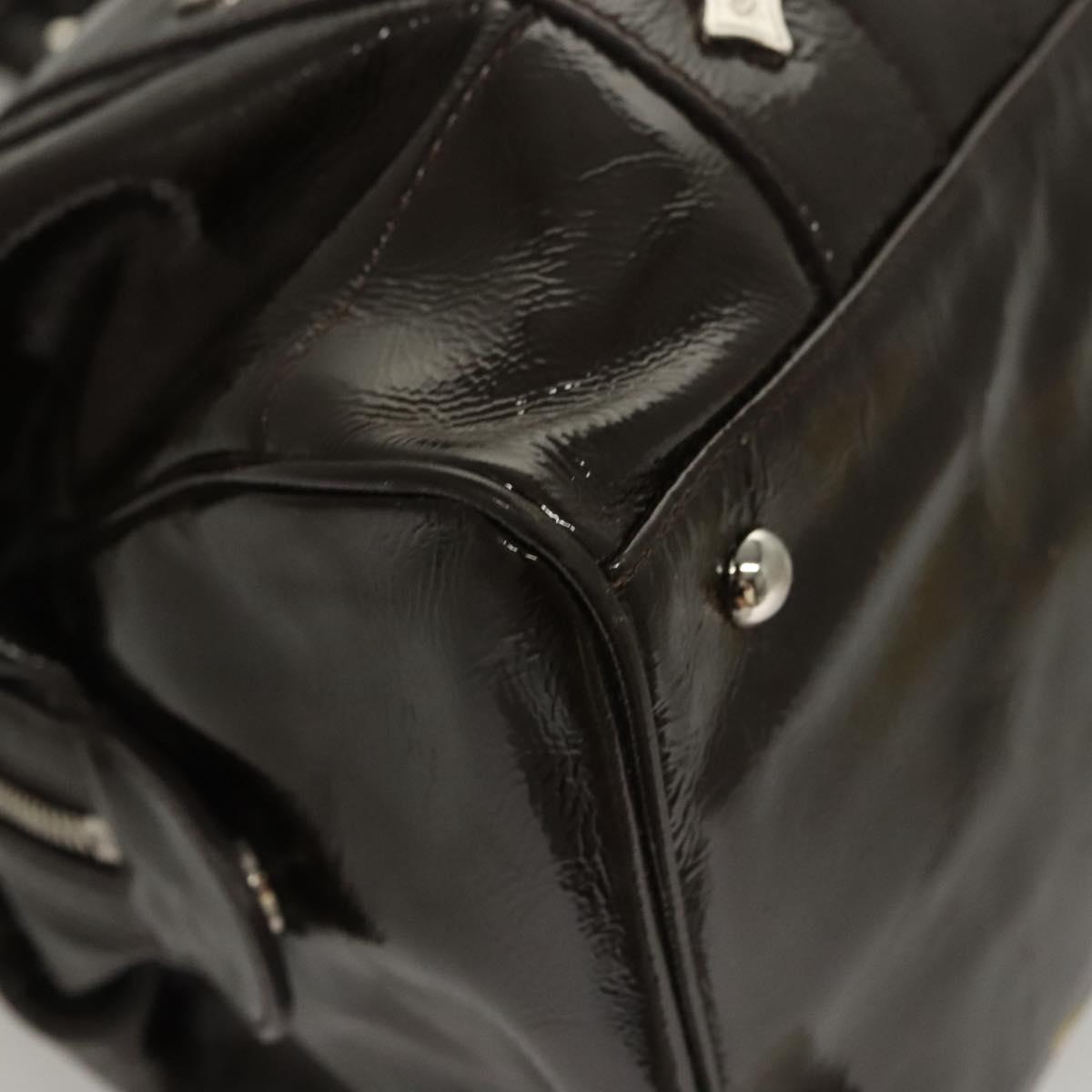 MCM Shoulder Bag Enamel Brown Silver Auth bs25319