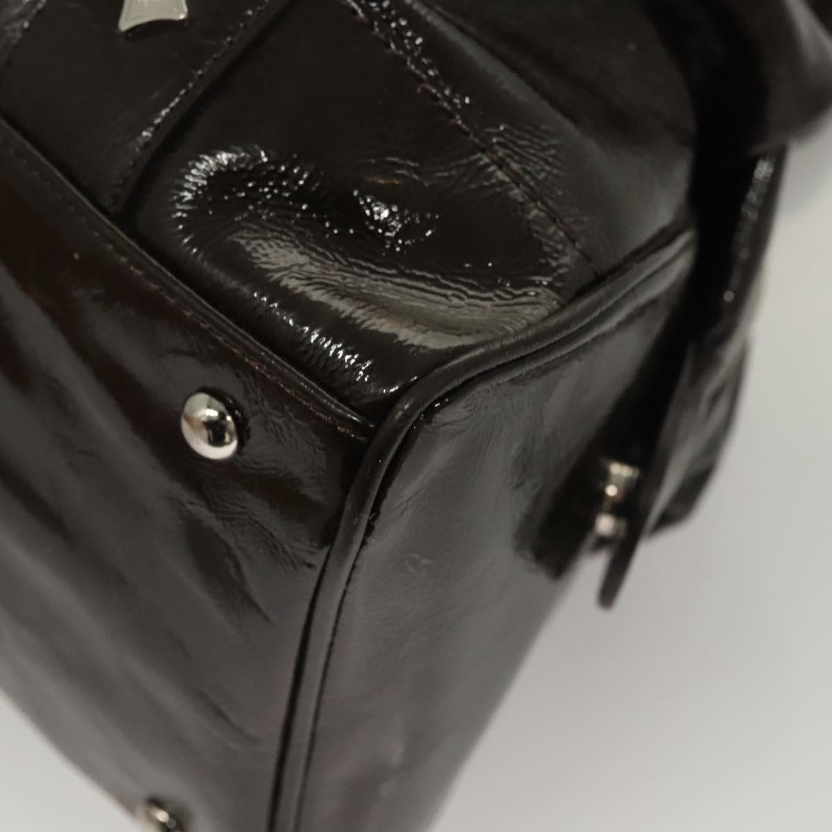 MCM Shoulder Bag Enamel Brown Silver Auth bs25319