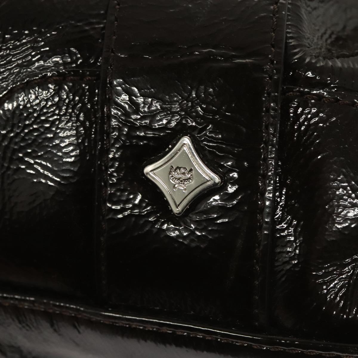 MCM Shoulder Bag Enamel Brown Silver Auth bs25319