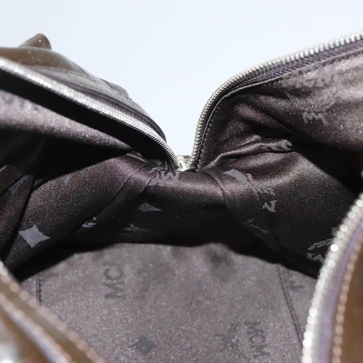 MCM Shoulder Bag Enamel Brown Silver Auth bs25319