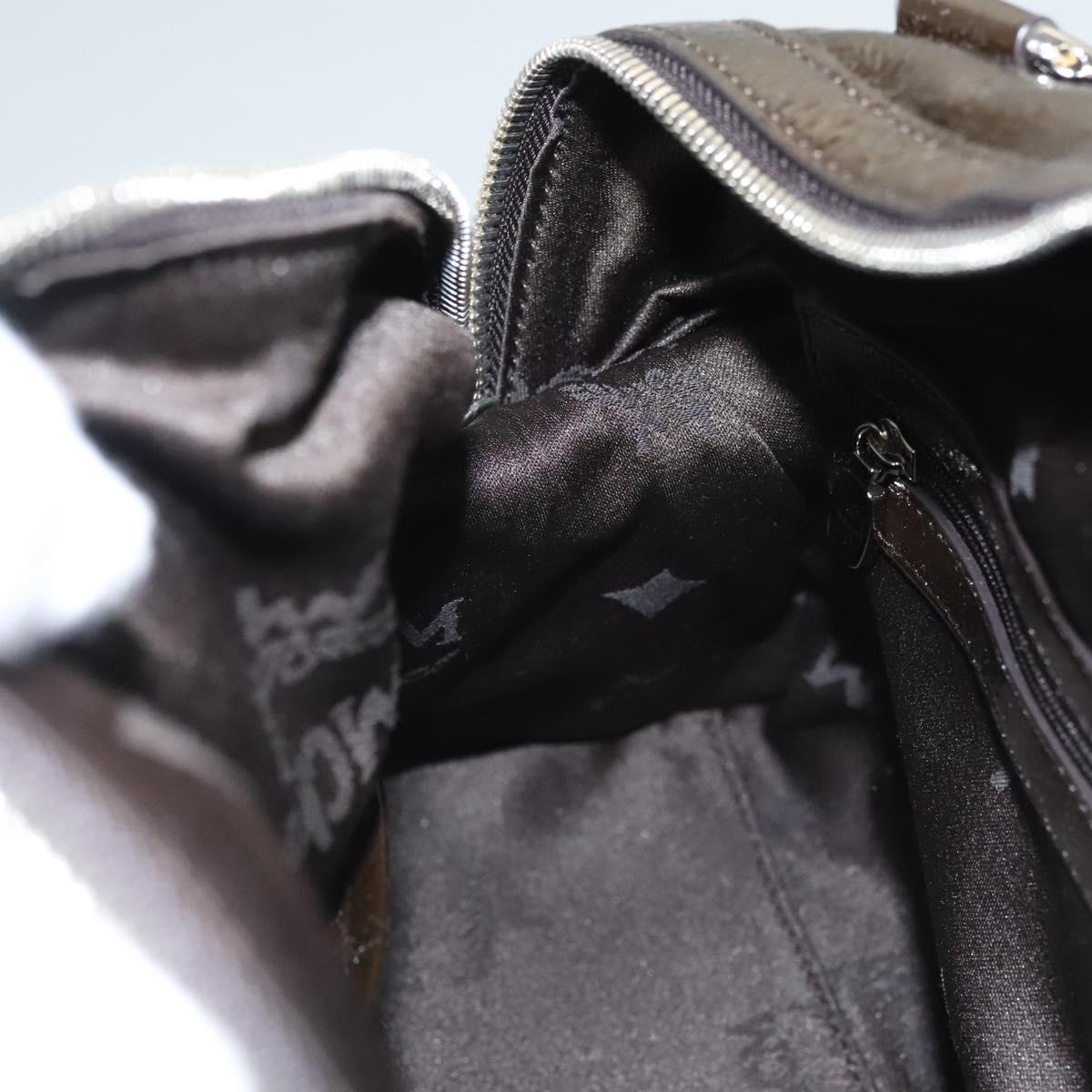 MCM Shoulder Bag Enamel Brown Silver Auth bs25319