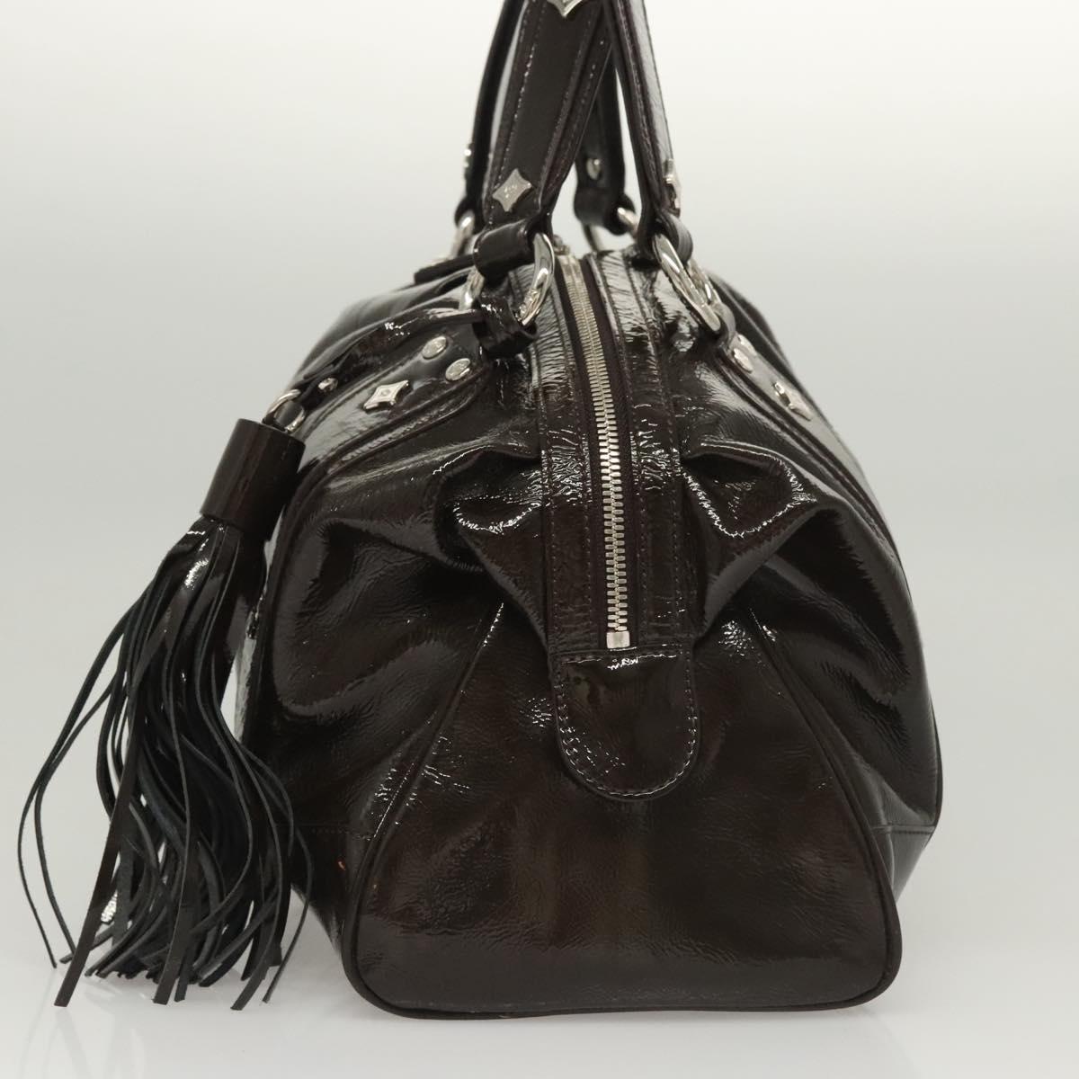 MCM Shoulder Bag Enamel Brown Silver Auth bs25319