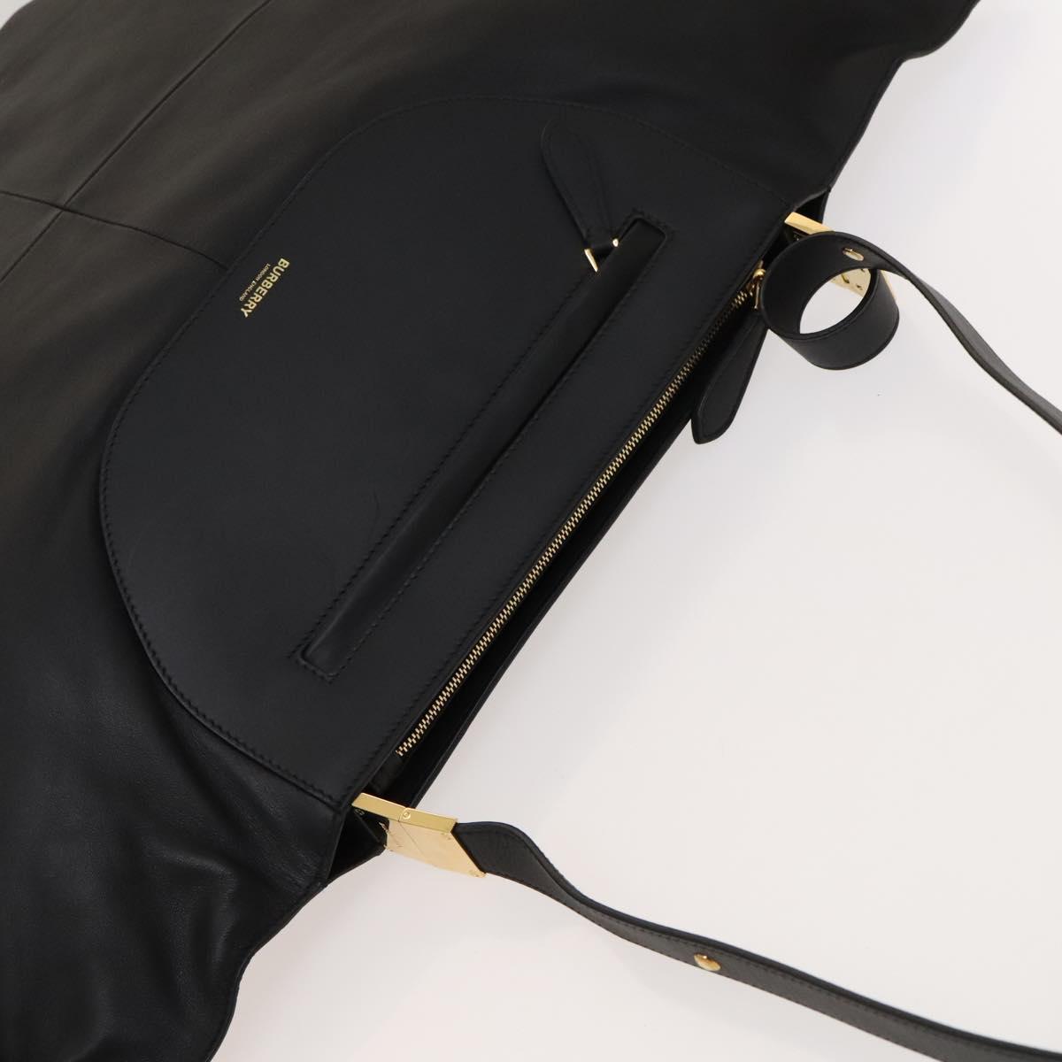 BURBERRY Shoulder Bag Leather Black Gold Auth bs25324