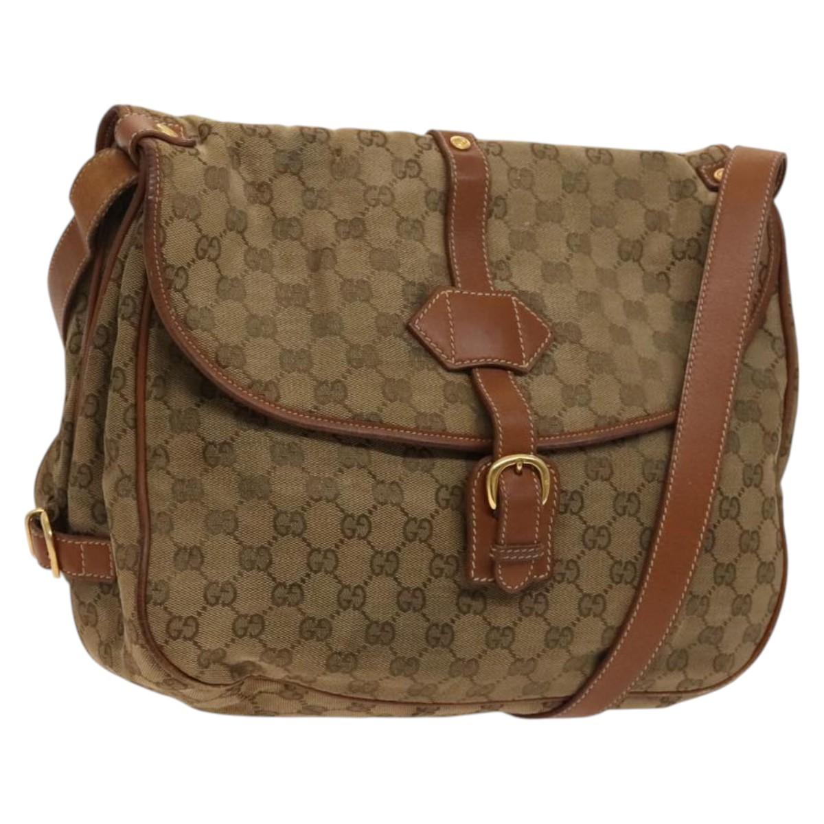 GUCCI GG Canvas Shoulder Bag Beige Gold Auth bs25338