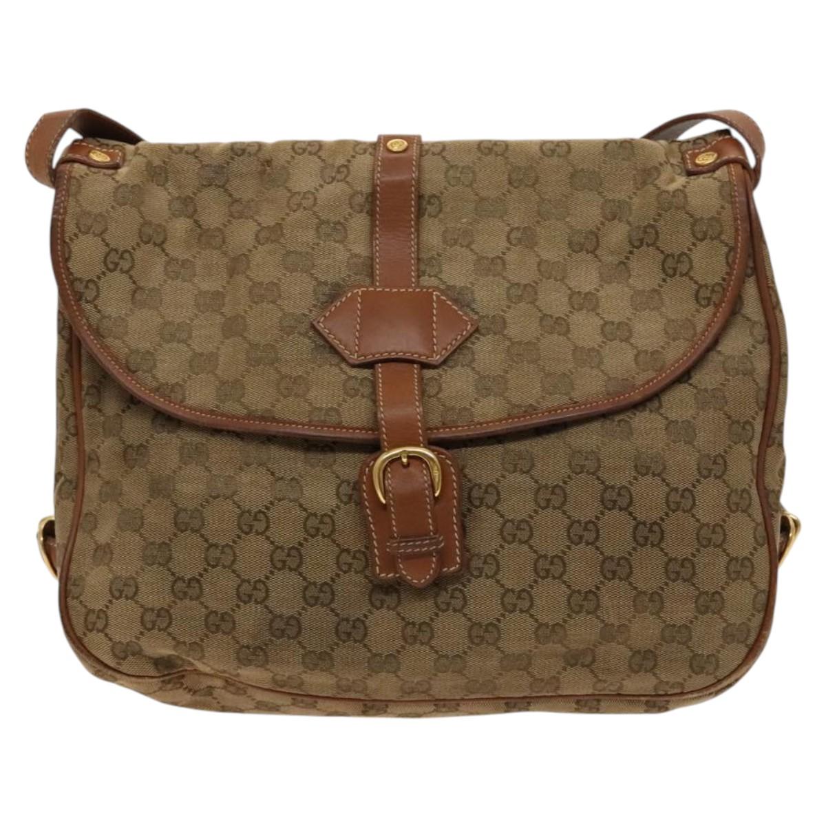 GUCCI GG Canvas Shoulder Bag Beige Gold Auth bs25338
