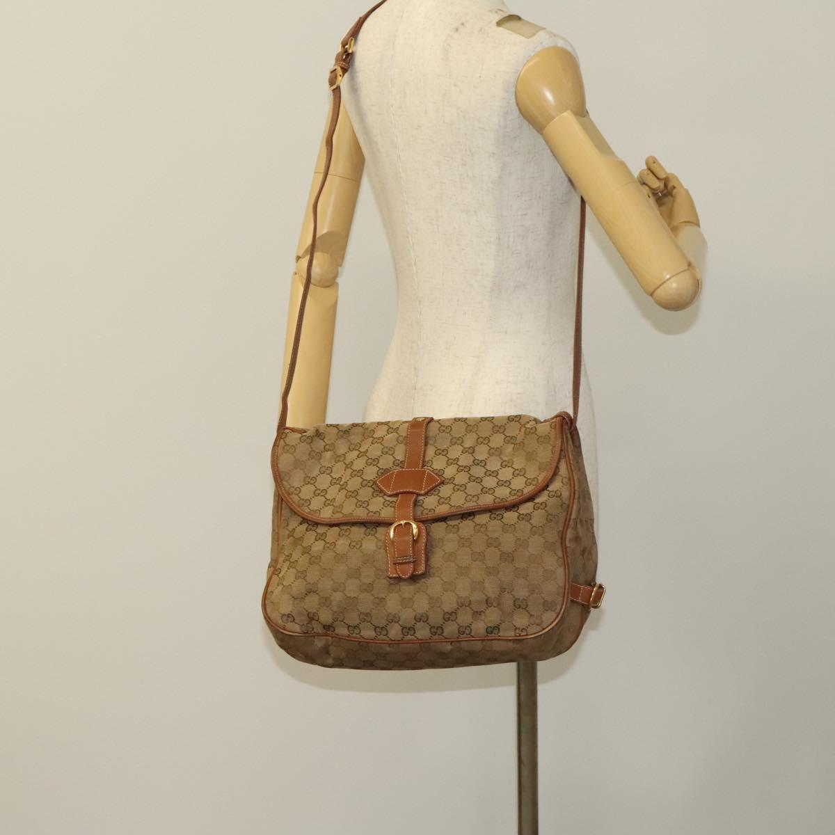 GUCCI GG Canvas Shoulder Bag Beige Gold Auth bs25338