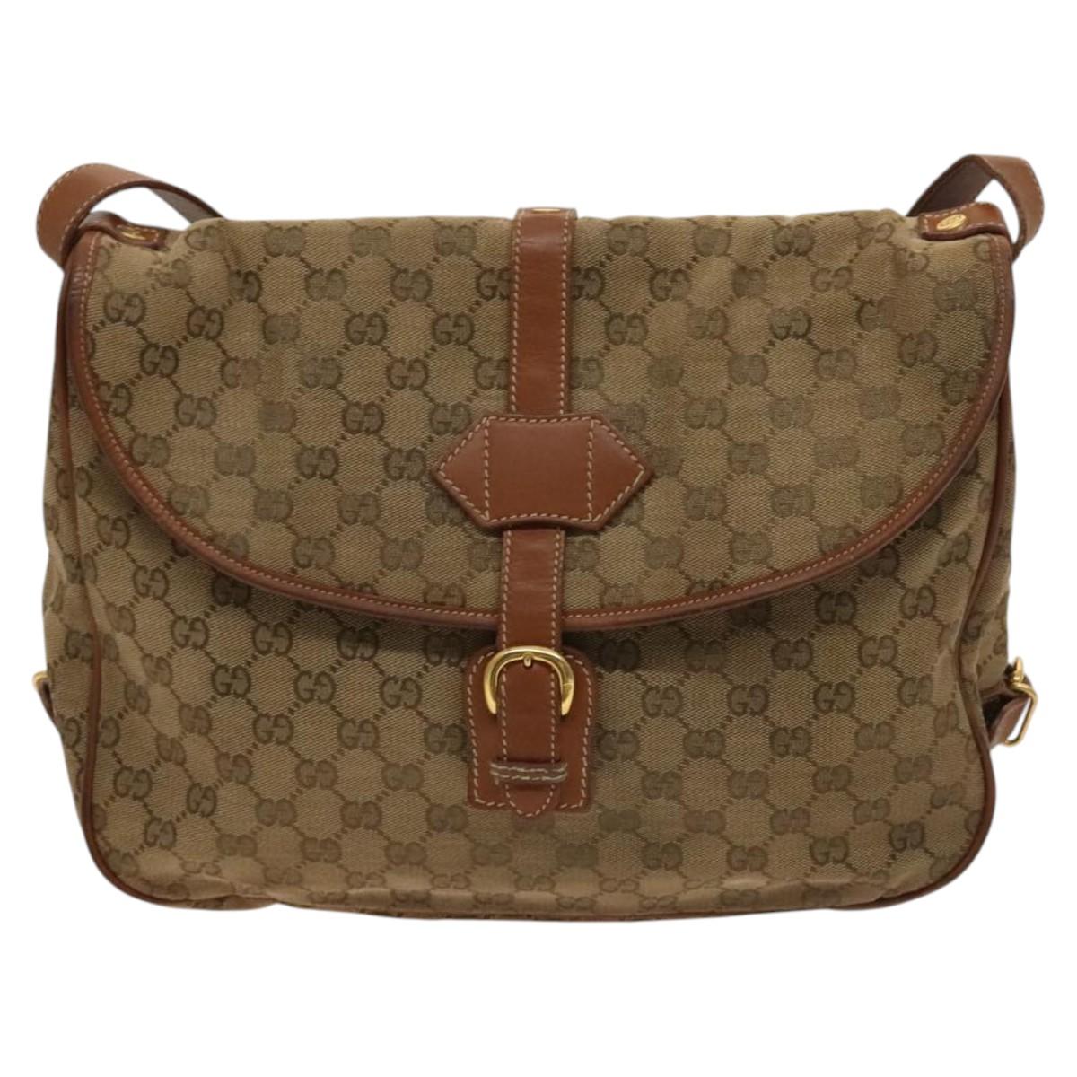 GUCCI GG Canvas Shoulder Bag Beige Gold Auth bs25338