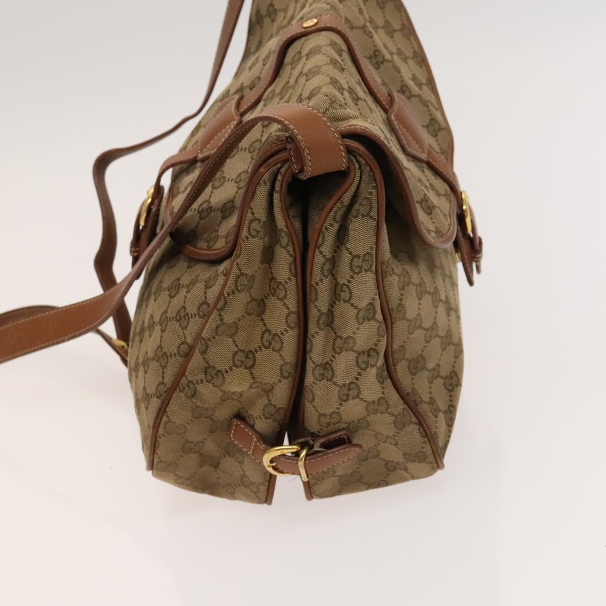 GUCCI GG Canvas Shoulder Bag Beige Gold Auth bs25338
