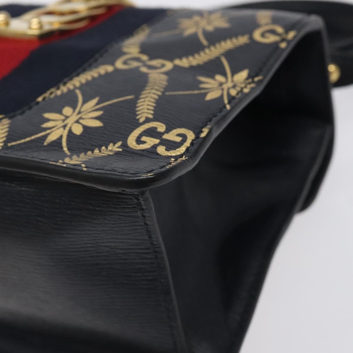 GUCCI Silvi Sherry Line Hand Bag Leather 2way Navy Gold Red 470270 Auth bs25339