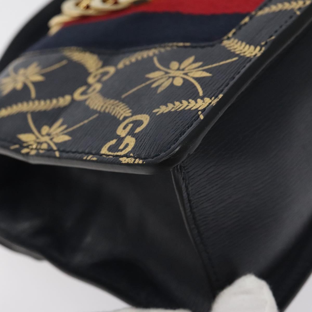 GUCCI Silvi Sherry Line Hand Bag Leather 2way Navy Gold Red 470270 Auth bs25339