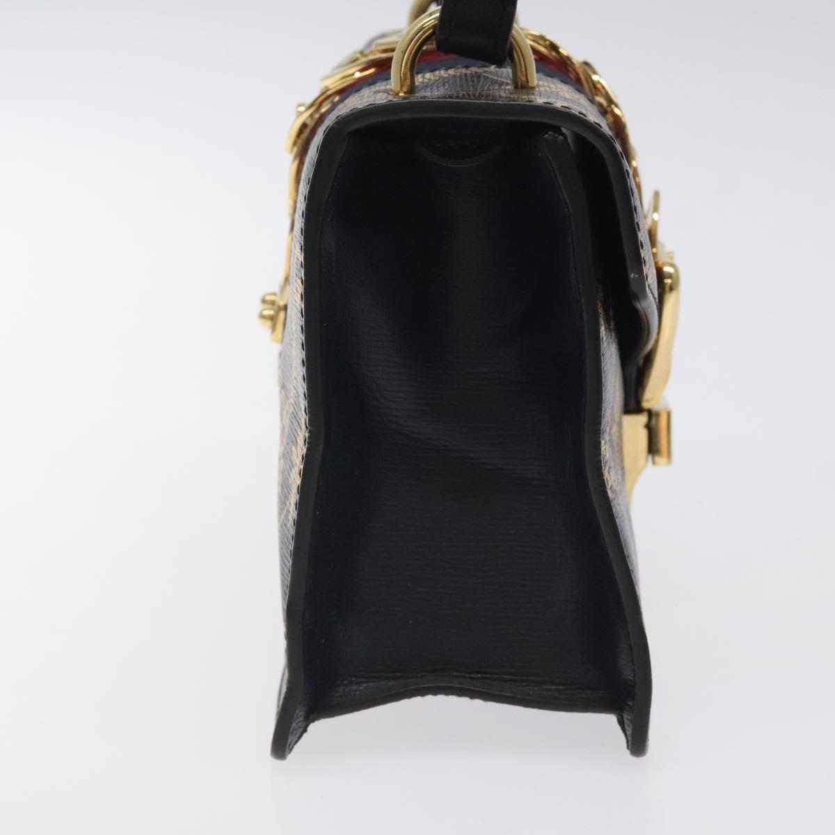 GUCCI Silvi Sherry Line Hand Bag Leather 2way Navy Gold Red 470270 Auth bs25339