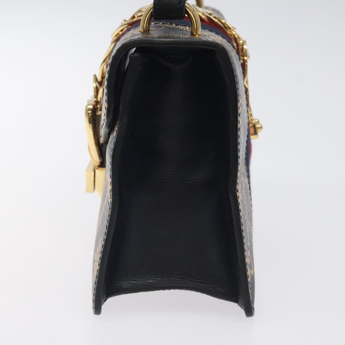 GUCCI Silvi Sherry Line Hand Bag Leather 2way Navy Gold Red 470270 Auth bs25339