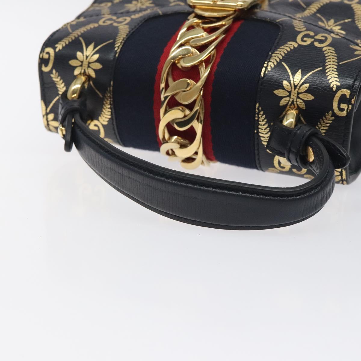 GUCCI Silvi Sherry Line Hand Bag Leather 2way Navy Gold Red 470270 Auth bs25339