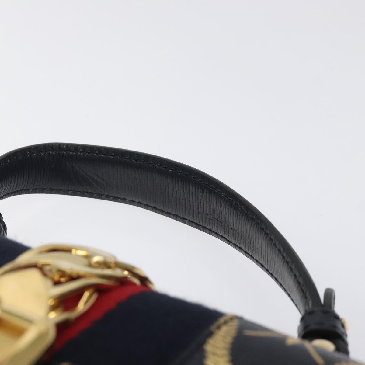 GUCCI Silvi Sherry Line Hand Bag Leather 2way Navy Gold Red 470270 Auth bs25339