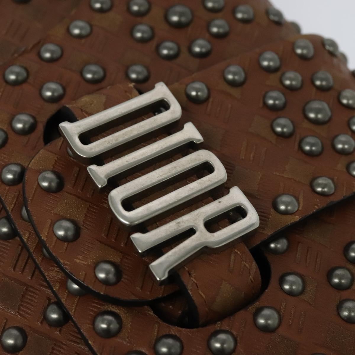 Christian Dior D FENCE Shoulder Bag Leather Brown Auth bs25342