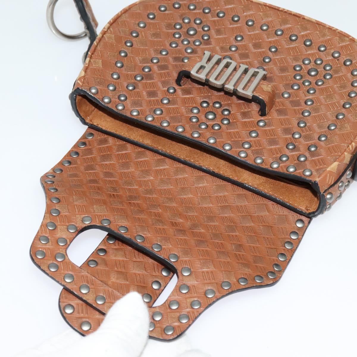 Christian Dior D FENCE Shoulder Bag Leather Brown Auth bs25342