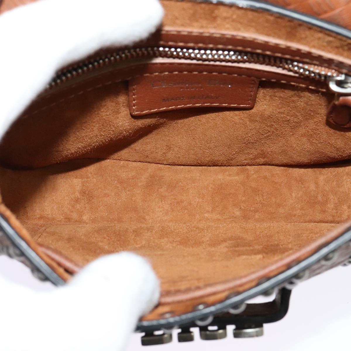 Christian Dior D FENCE Shoulder Bag Leather Brown Auth bs25342