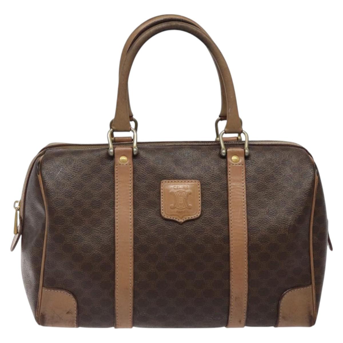 CELINE Macadam Canvas Hand Bag PVC Leather Brown Gold Auth bs25372