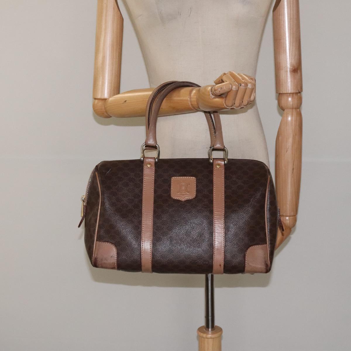 CELINE Macadam Canvas Hand Bag PVC Leather Brown Gold Auth bs25372