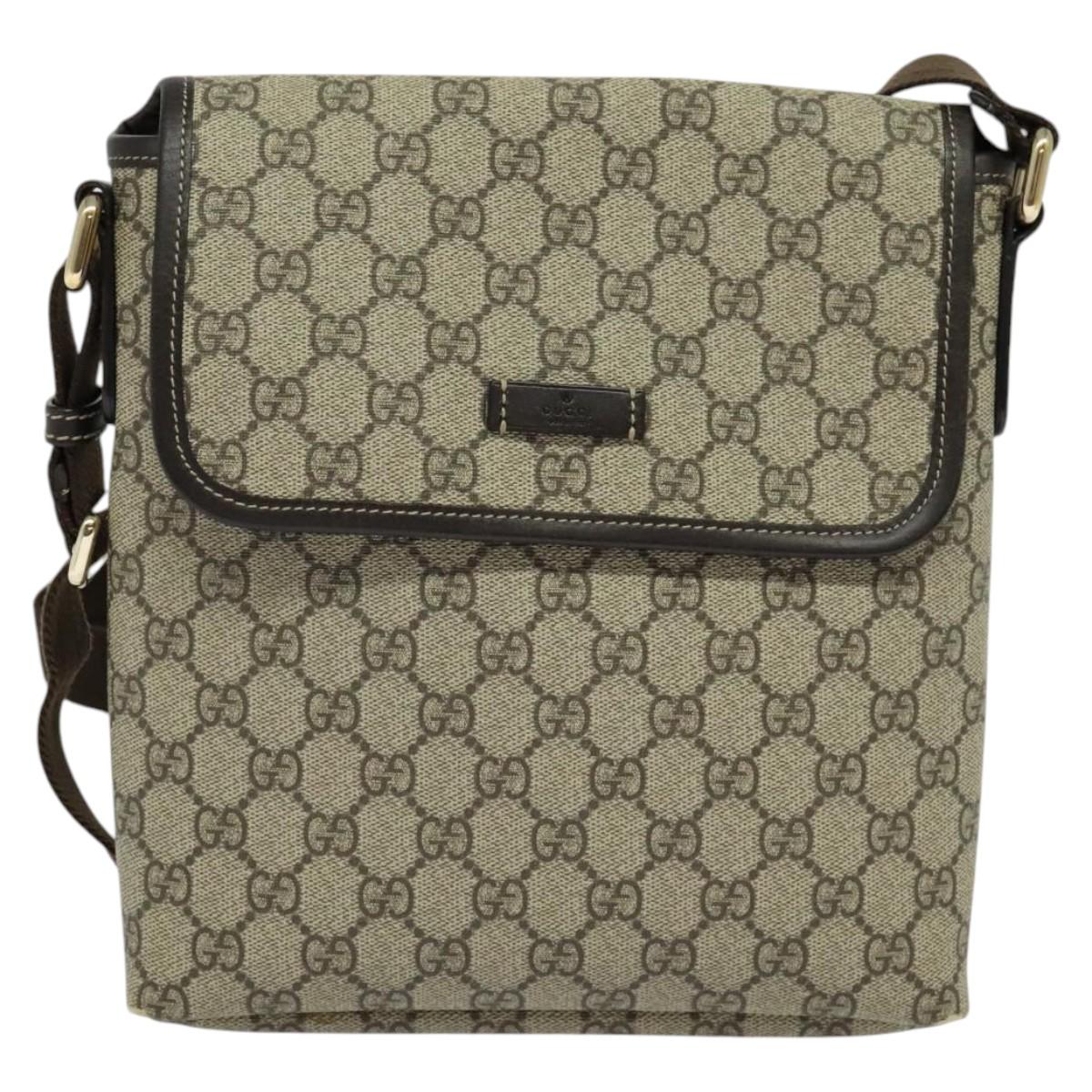 GUCCI GG Supreme Shoulder Bag PVC Beige Gold 223666 Auth bs25373