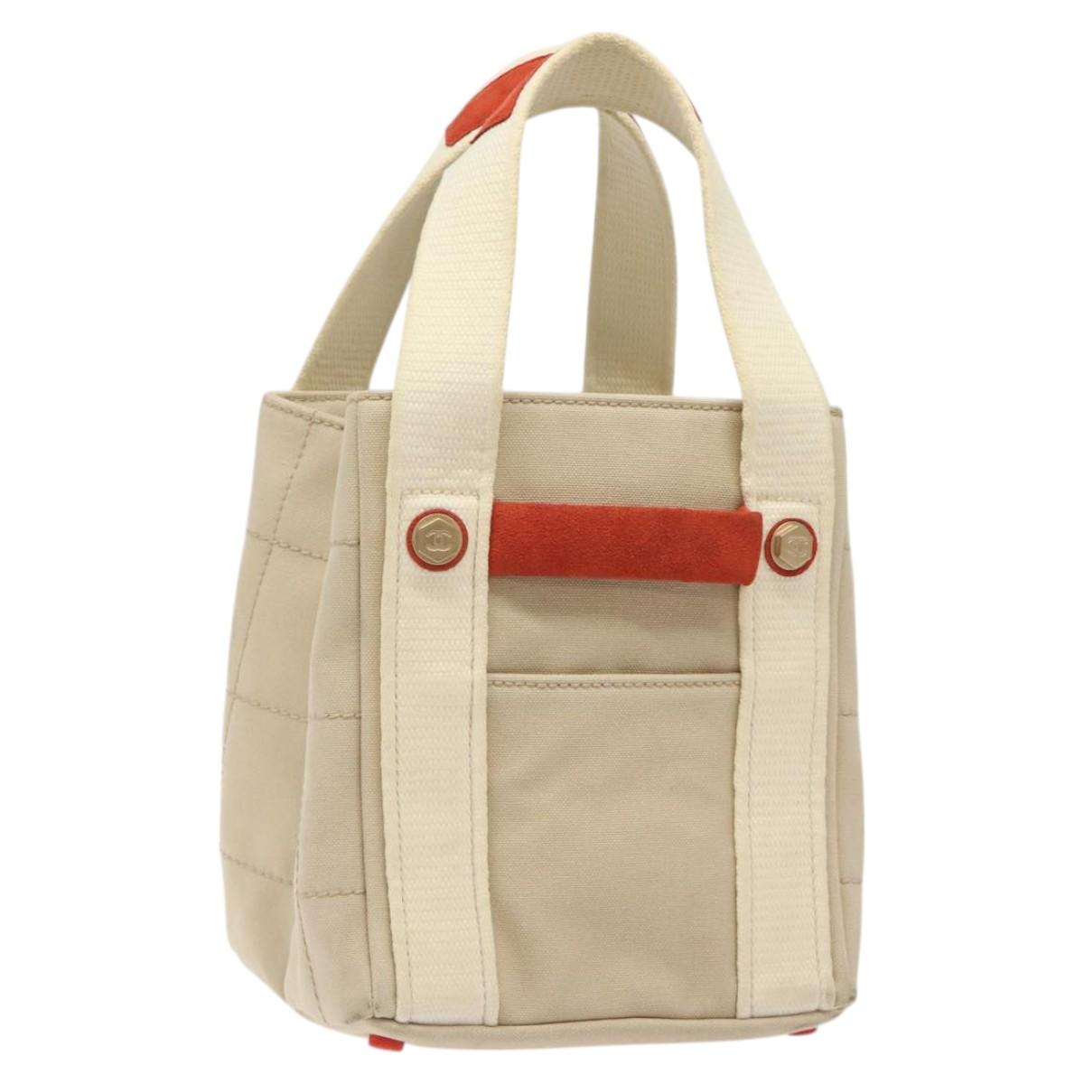 CHANEL Hand Bag Canvas Beige CC Auth bs25378
