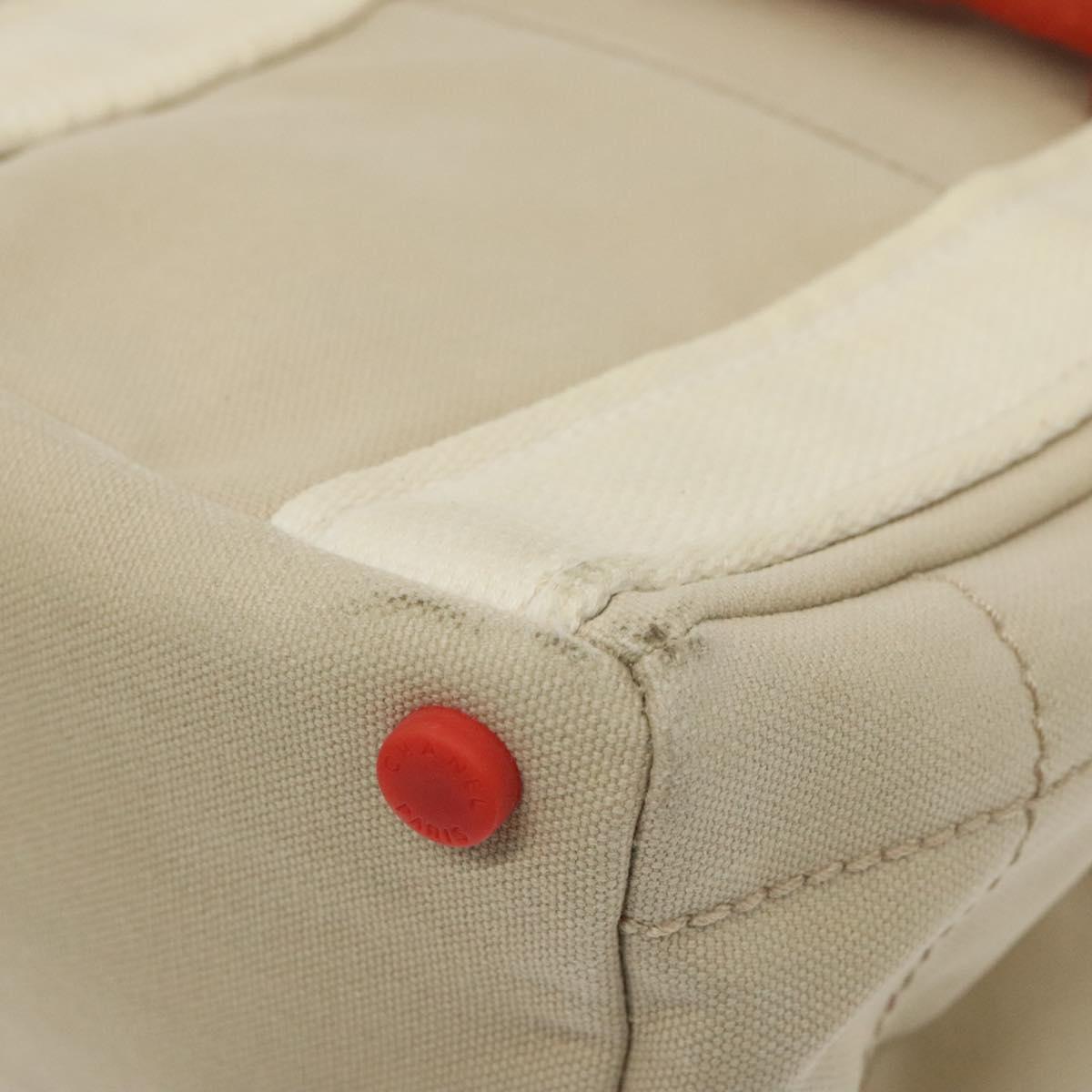 CHANEL Hand Bag Canvas Beige CC Auth bs25378