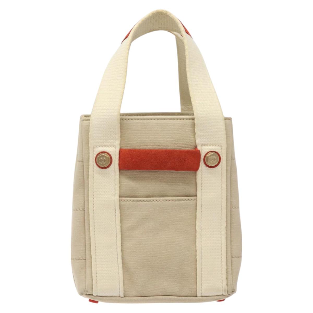 CHANEL Hand Bag Canvas Beige CC Auth bs25378