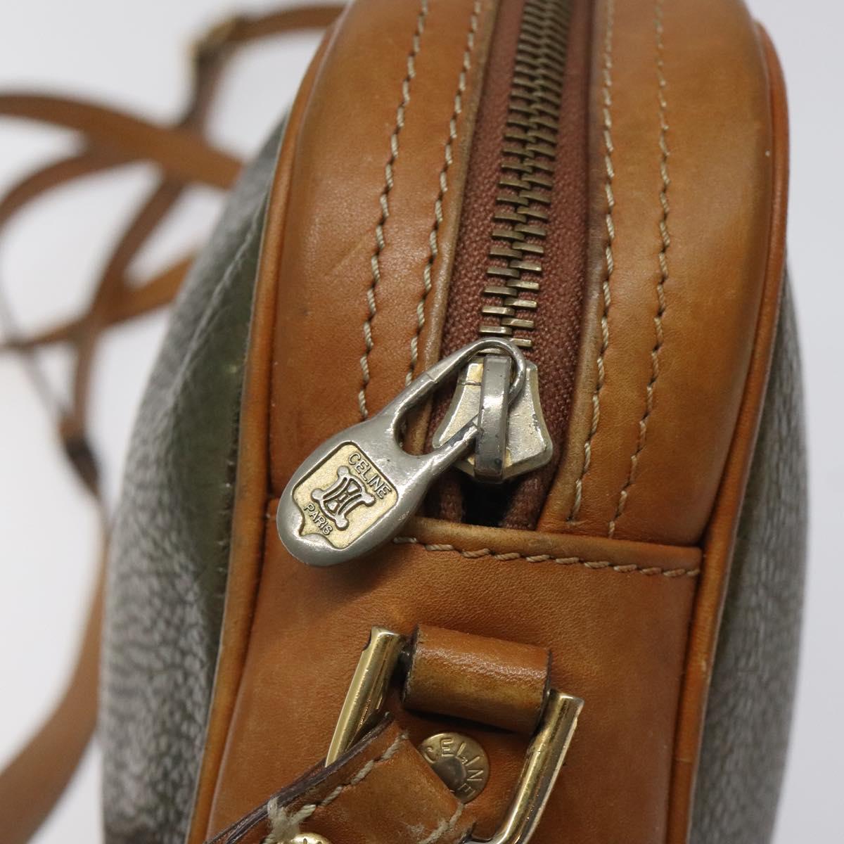 CELINE Shoulder Bag Leather Khaki Gold Auth bs25384