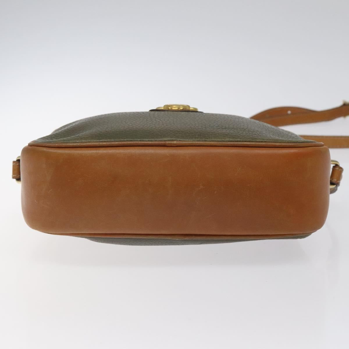 CELINE Shoulder Bag Leather Khaki Gold Auth bs25384